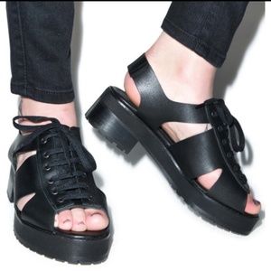 Black platform lace-up sandals